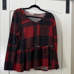 Cozy Red and Black Plaid Long Sleeve Top